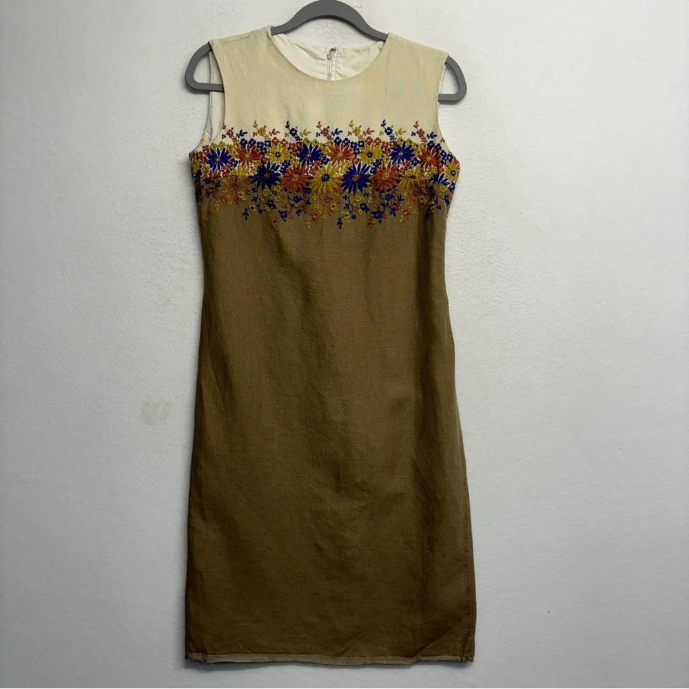 VTG Nelly De Grab Embroidered Midi Pencil Sheath Dress Floral Color‎ Block S
